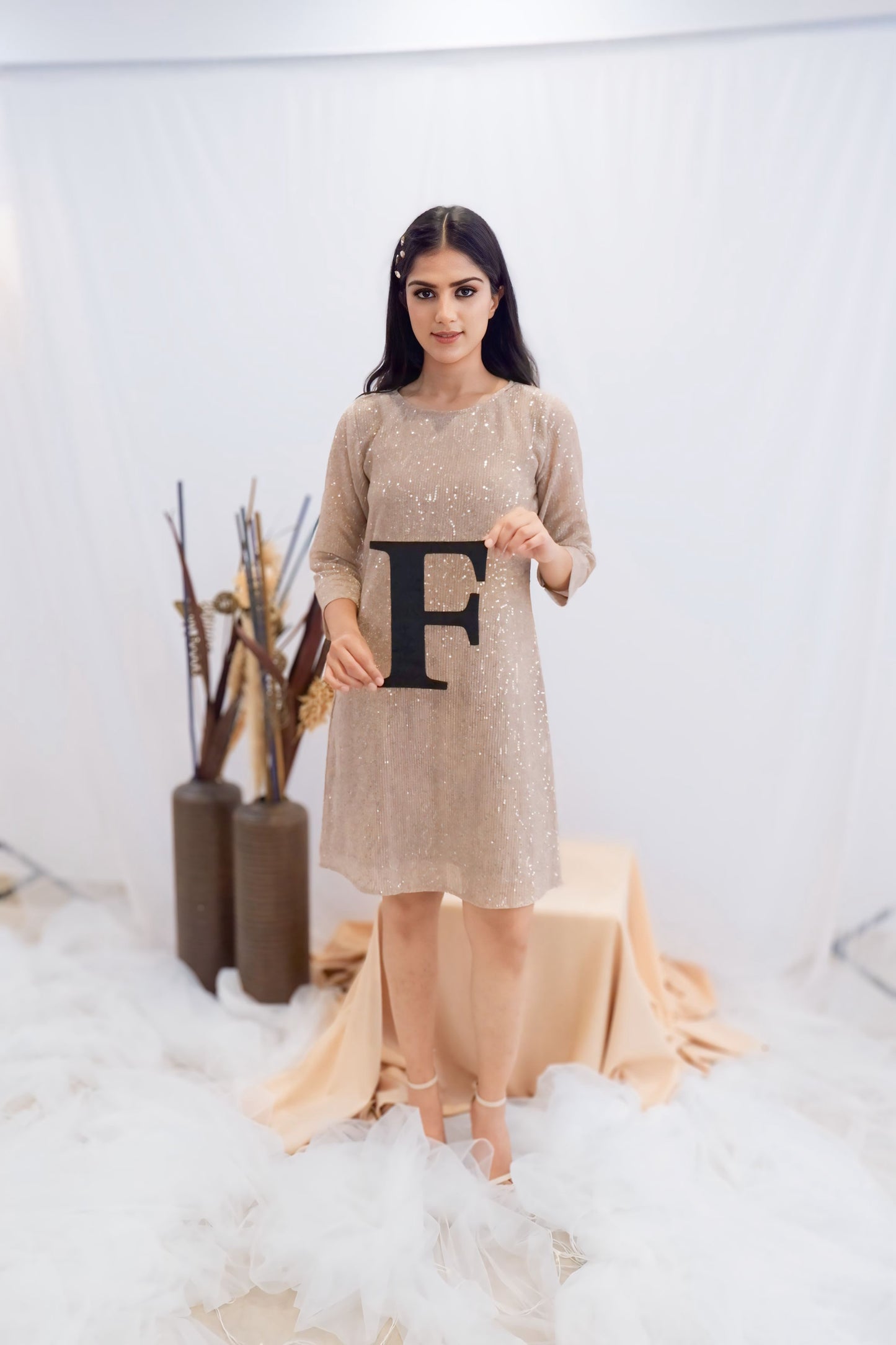 Champagne Sequin Shift Dress