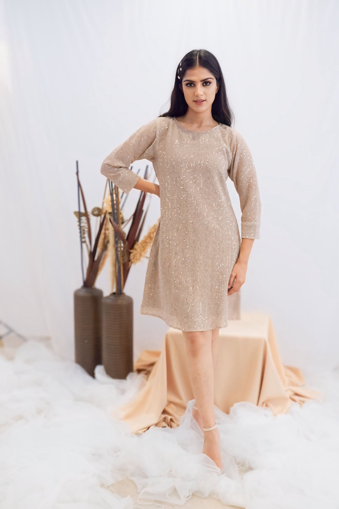 Champagne Sequin Shift Dress