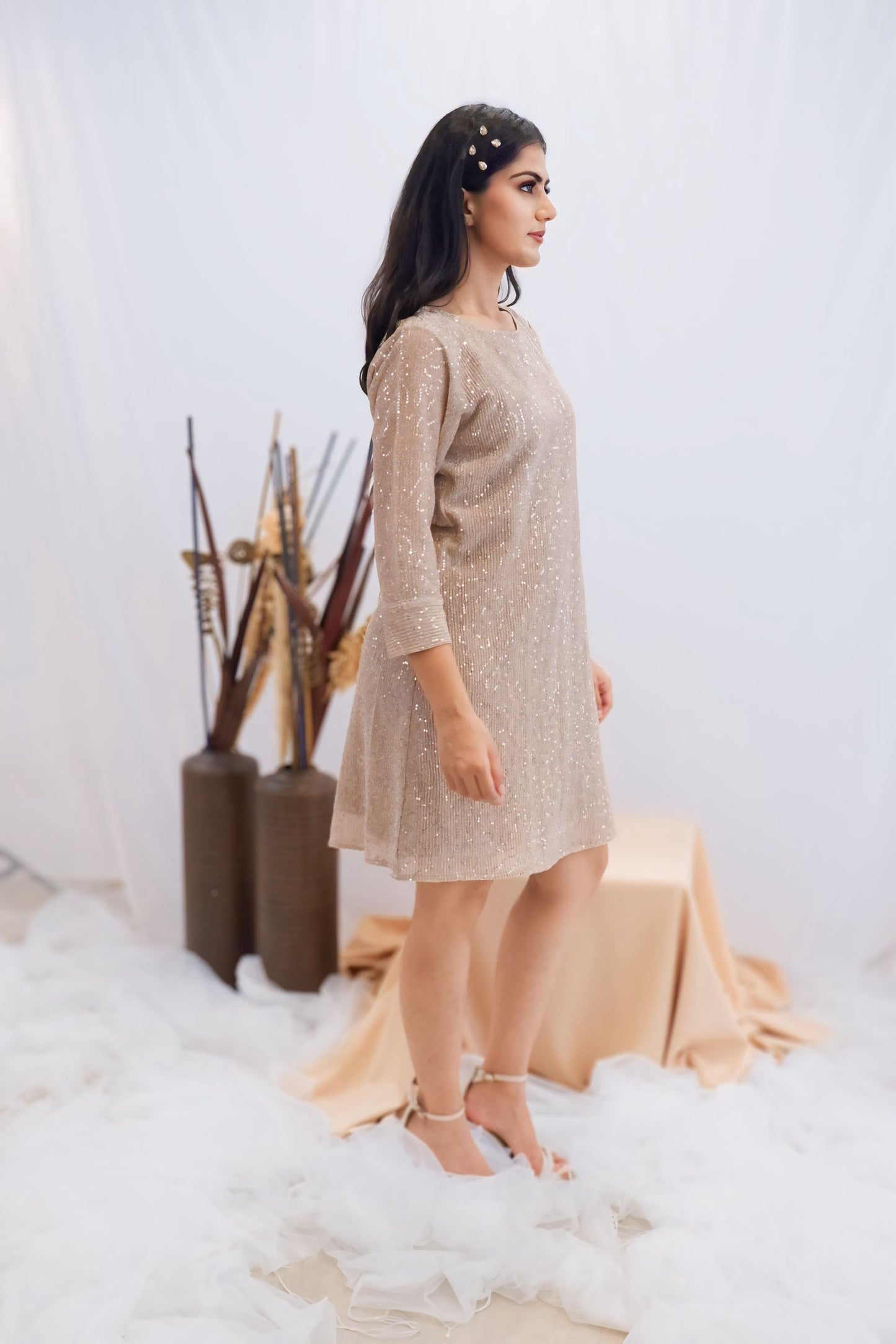 Champagne Sequin Shift Dress