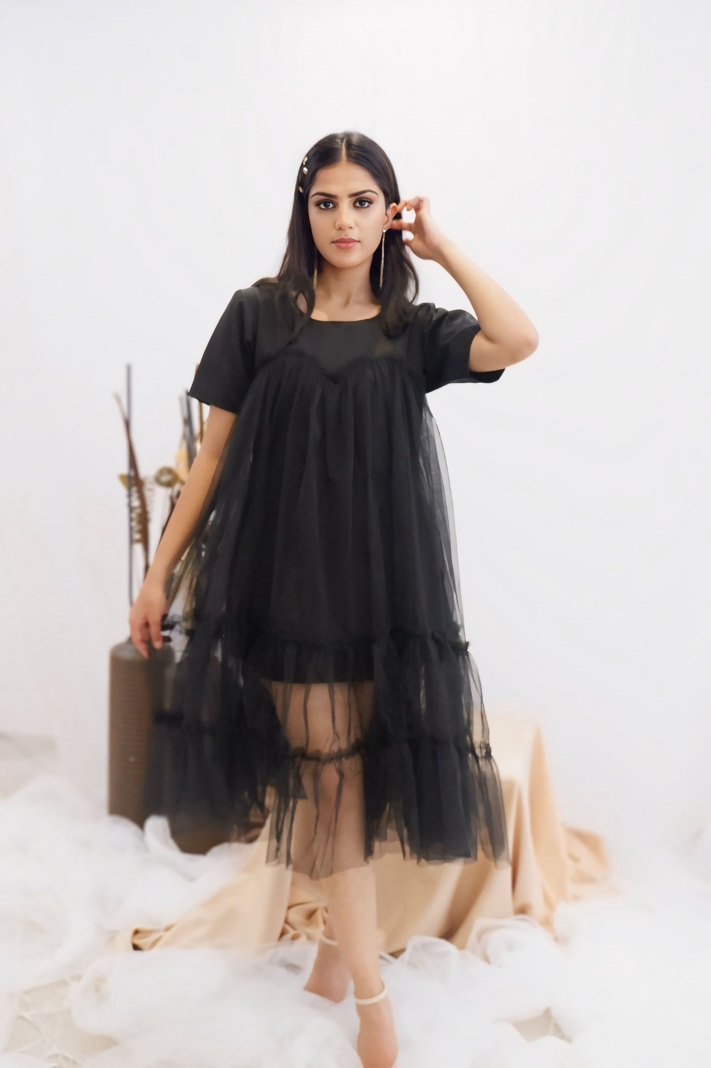 Midnight Ruffle Sheer Dress