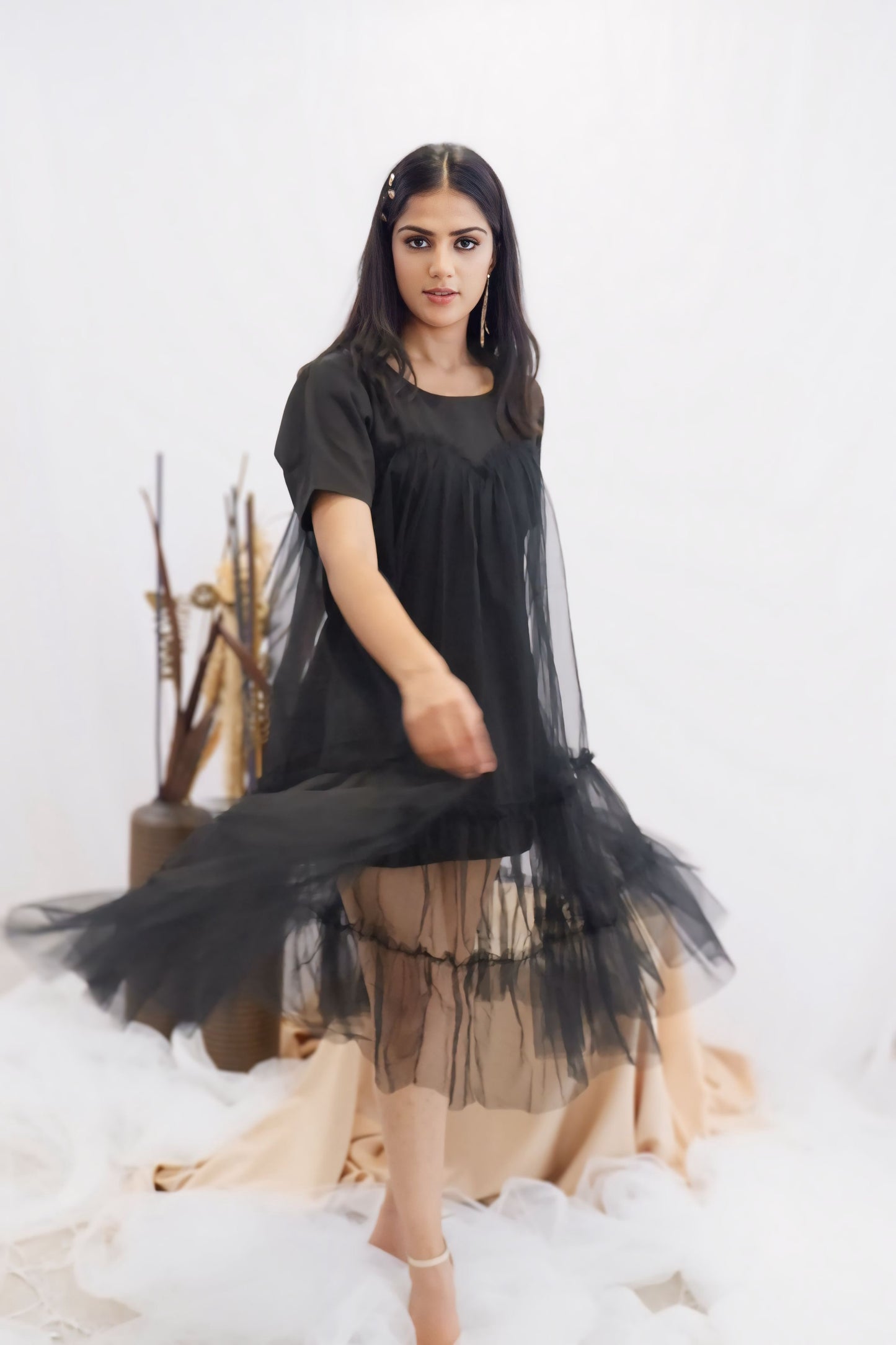 Midnight Ruffle Sheer Dress