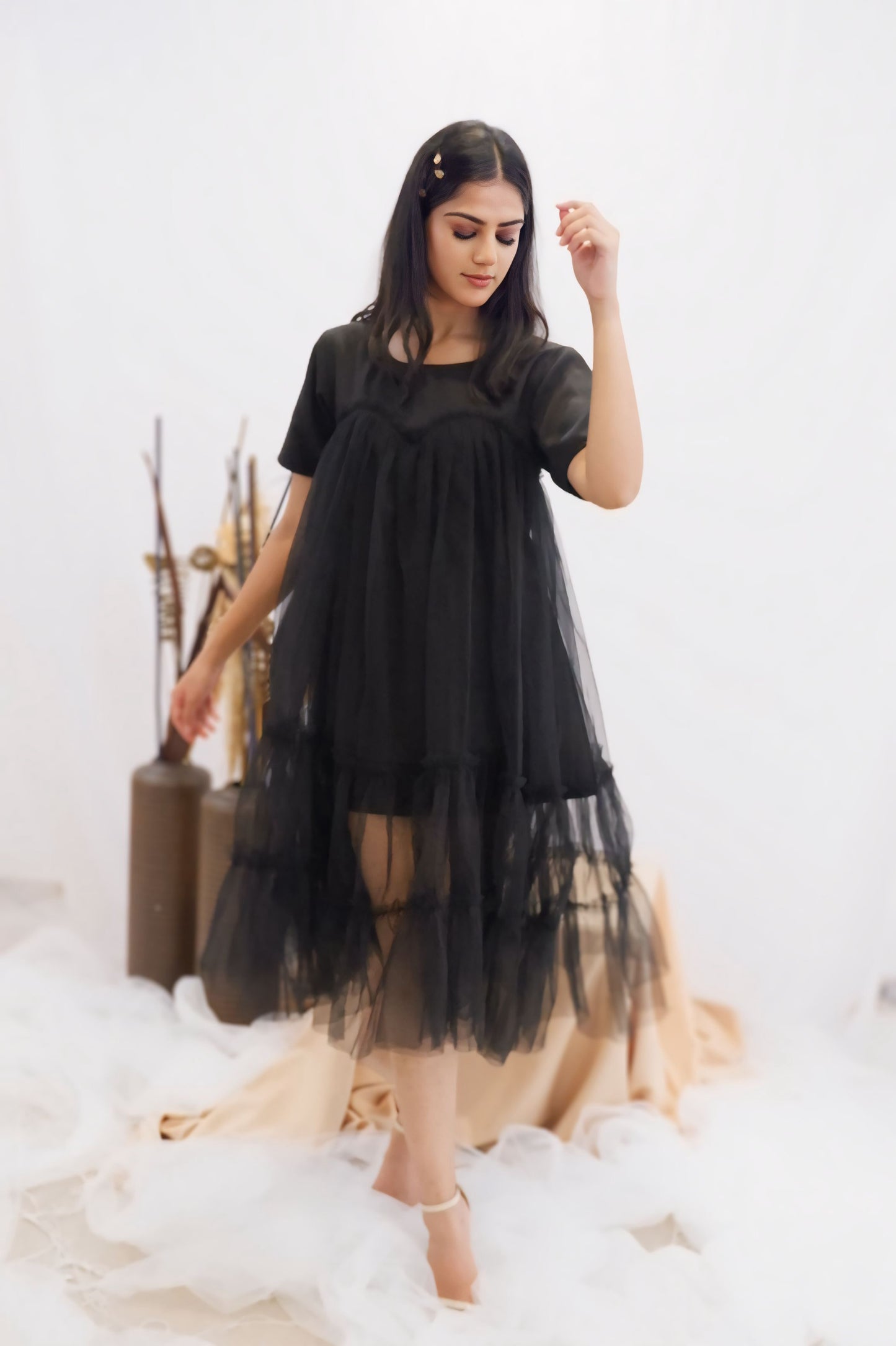 Midnight Ruffle Sheer Dress