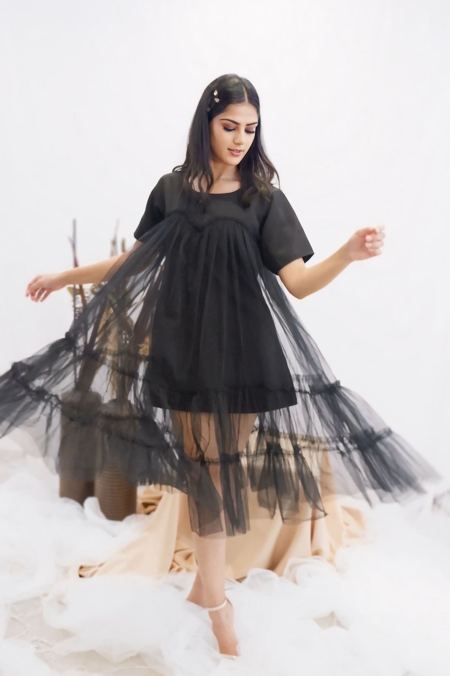 Midnight Ruffle Sheer Dress
