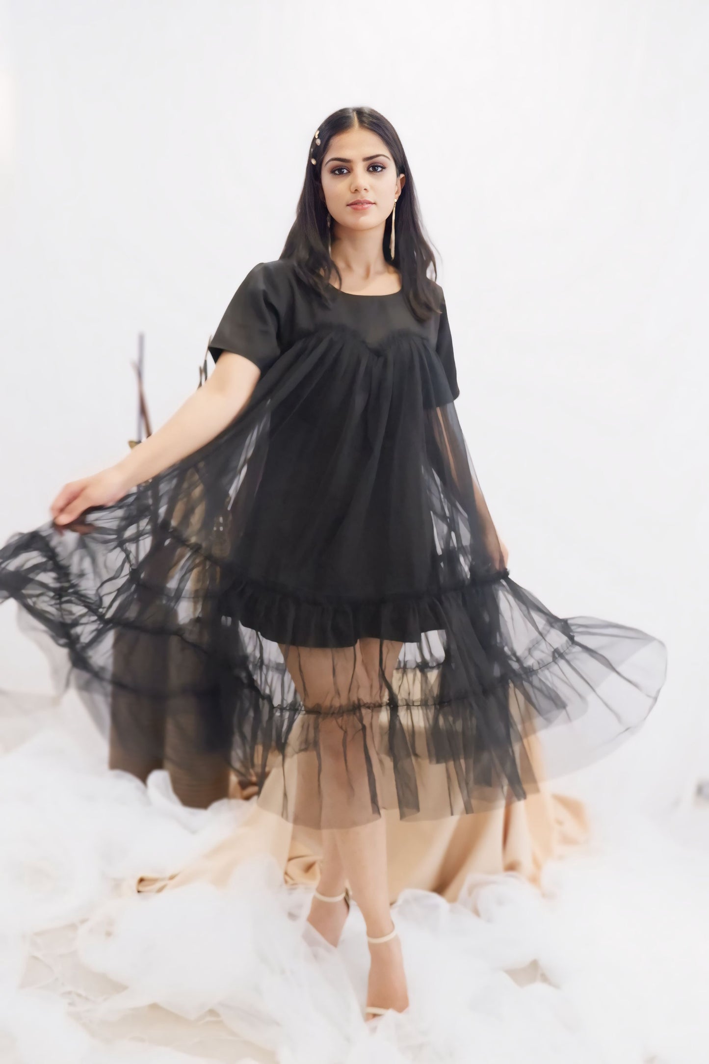 Midnight Ruffle Sheer Dress