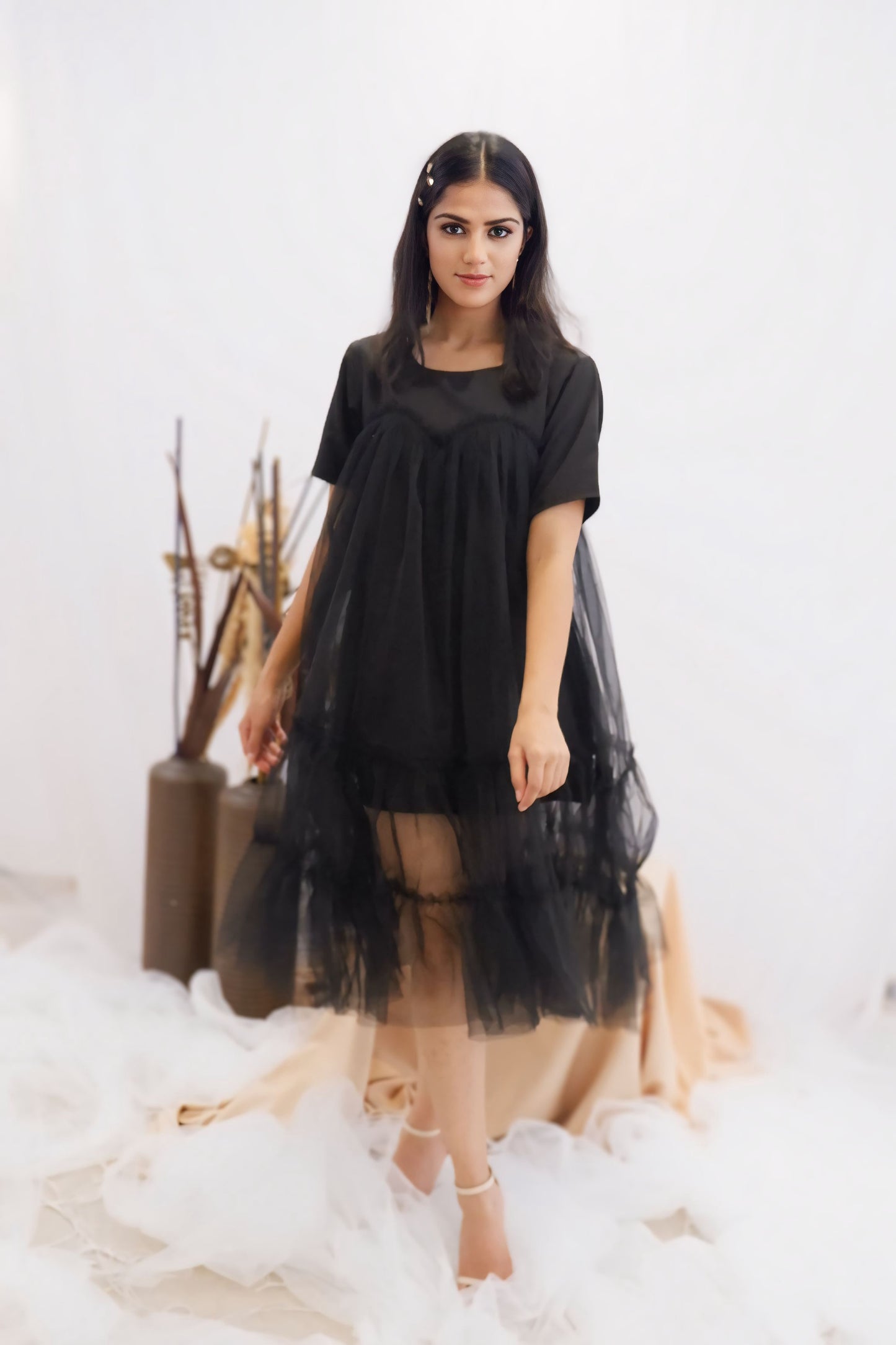 Midnight Ruffle Sheer Dress