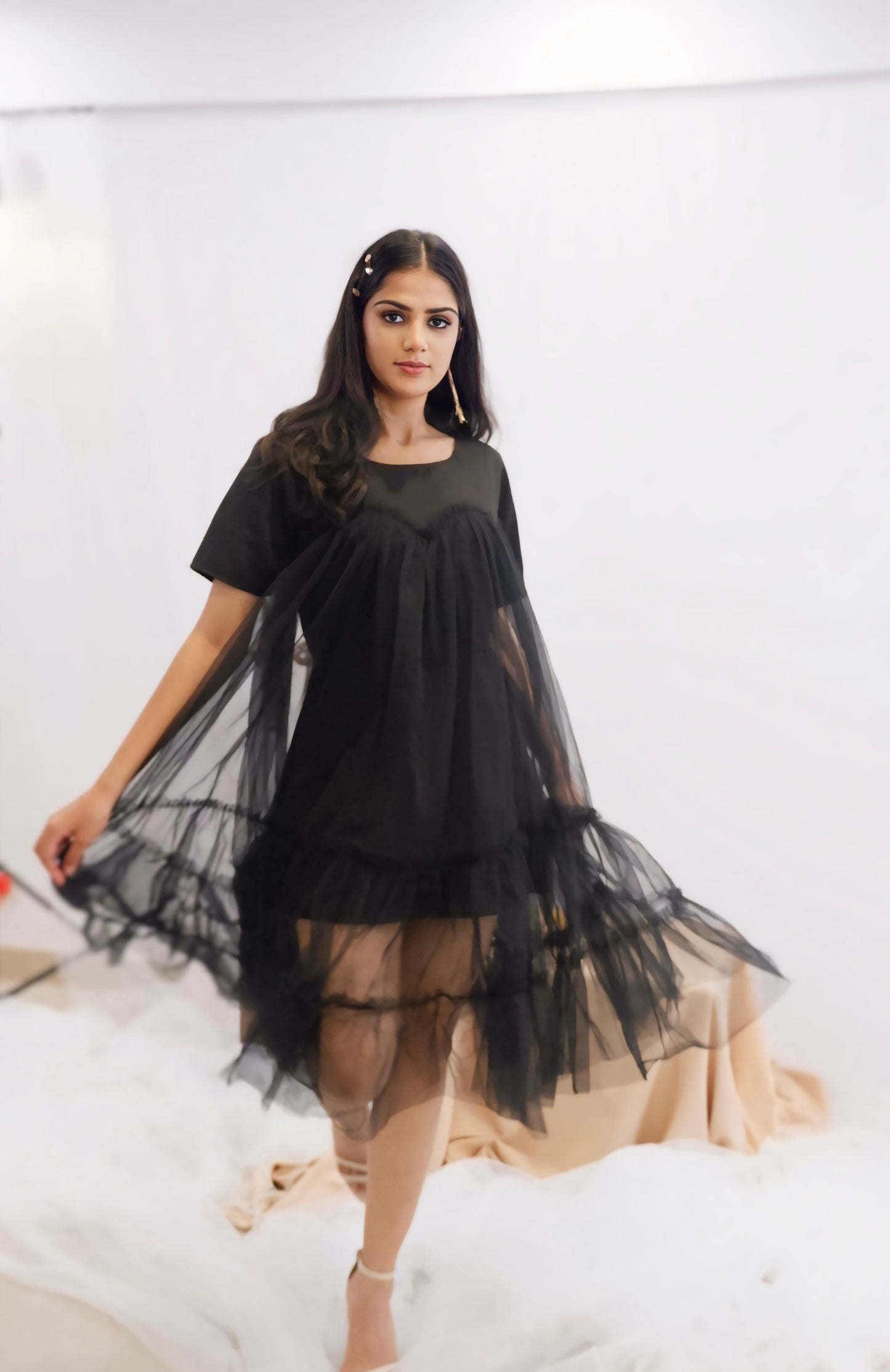Midnight Ruffle Sheer Dress