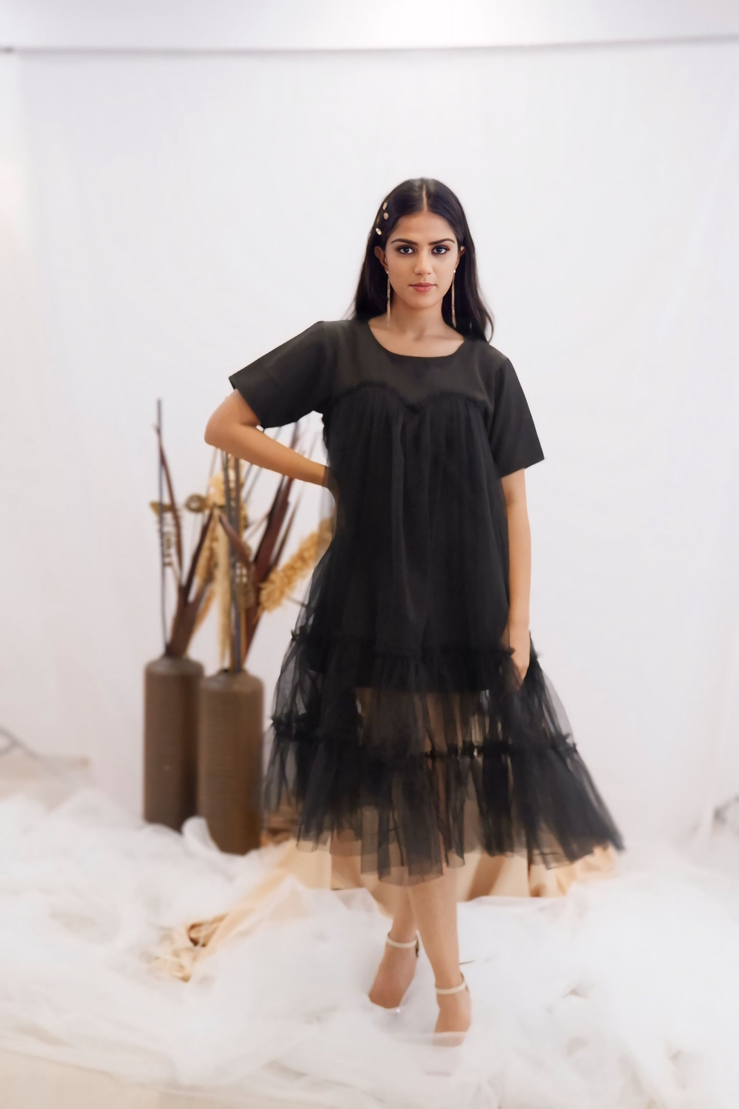 Midnight Ruffle Sheer Dress