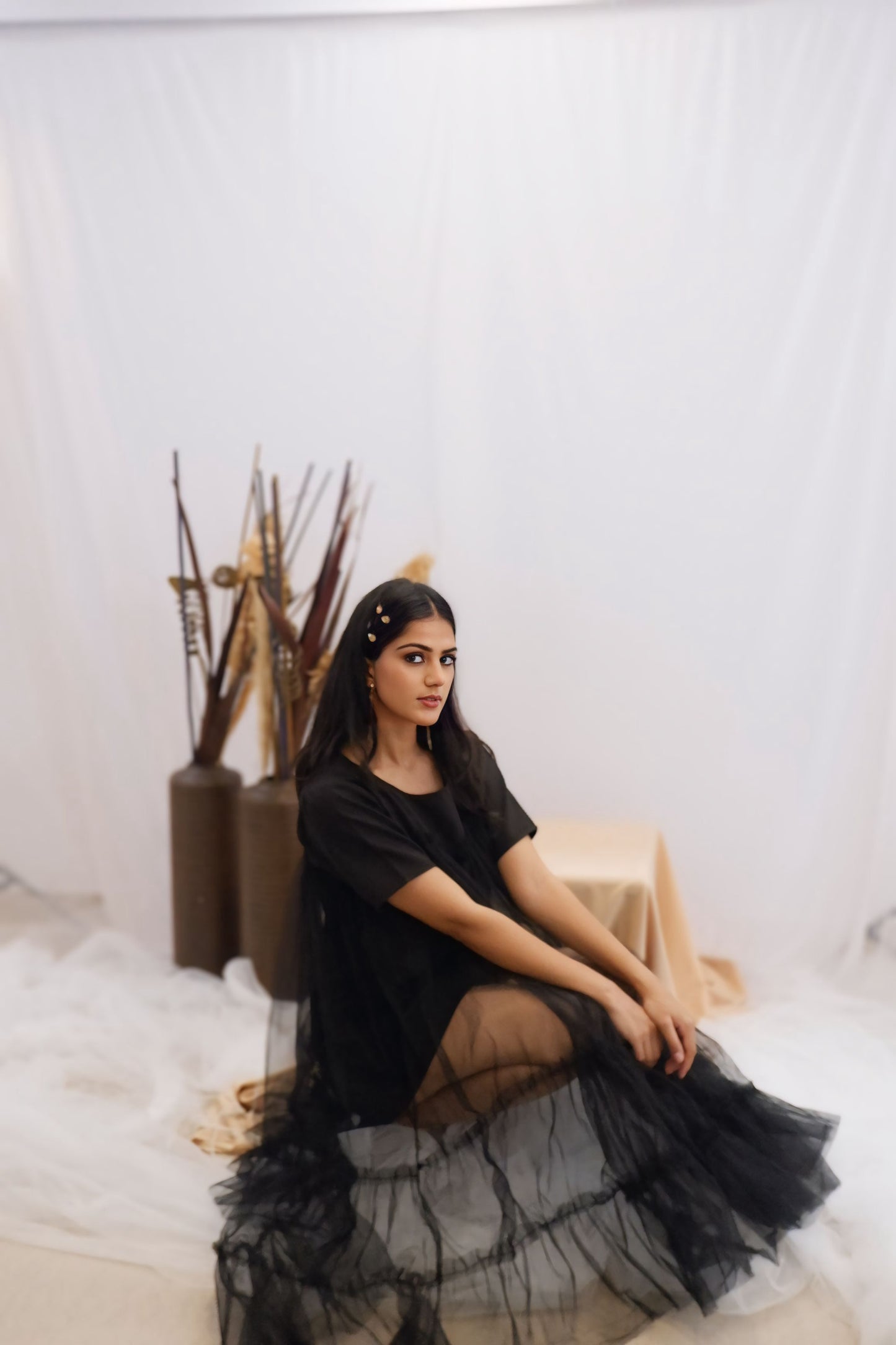 Midnight Ruffle Sheer Dress