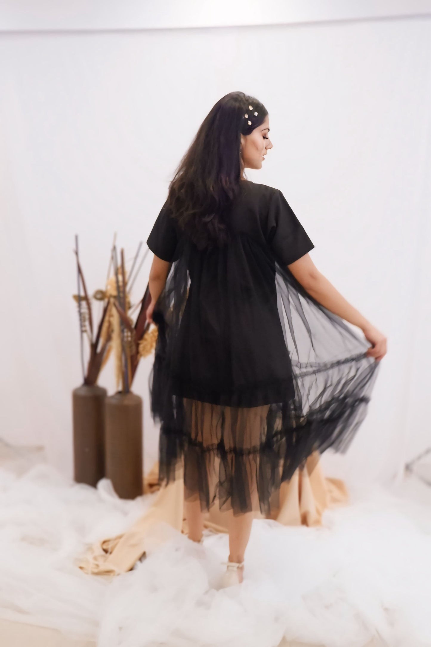 Midnight Ruffle Sheer Dress