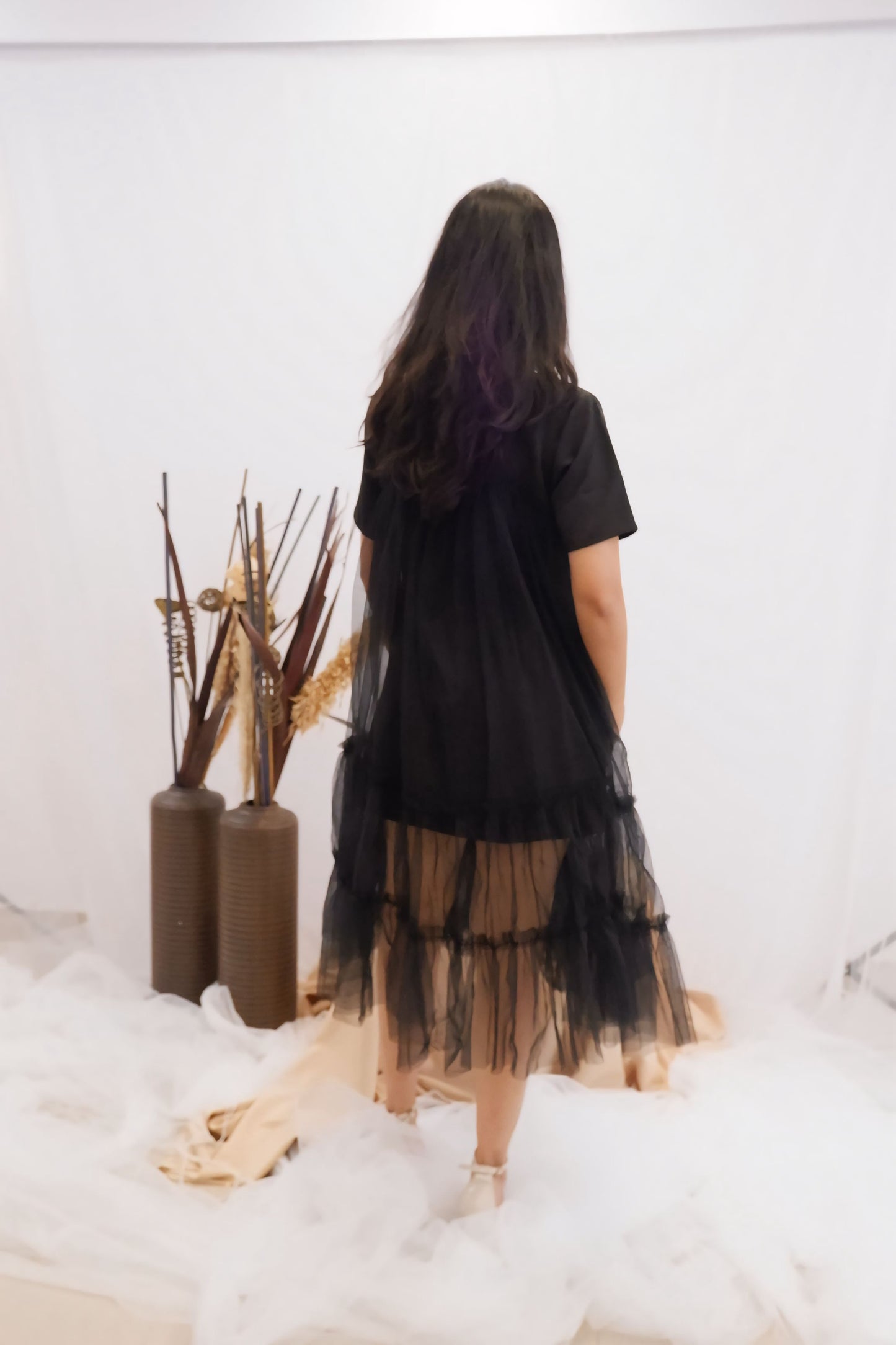 Midnight Ruffle Sheer Dress