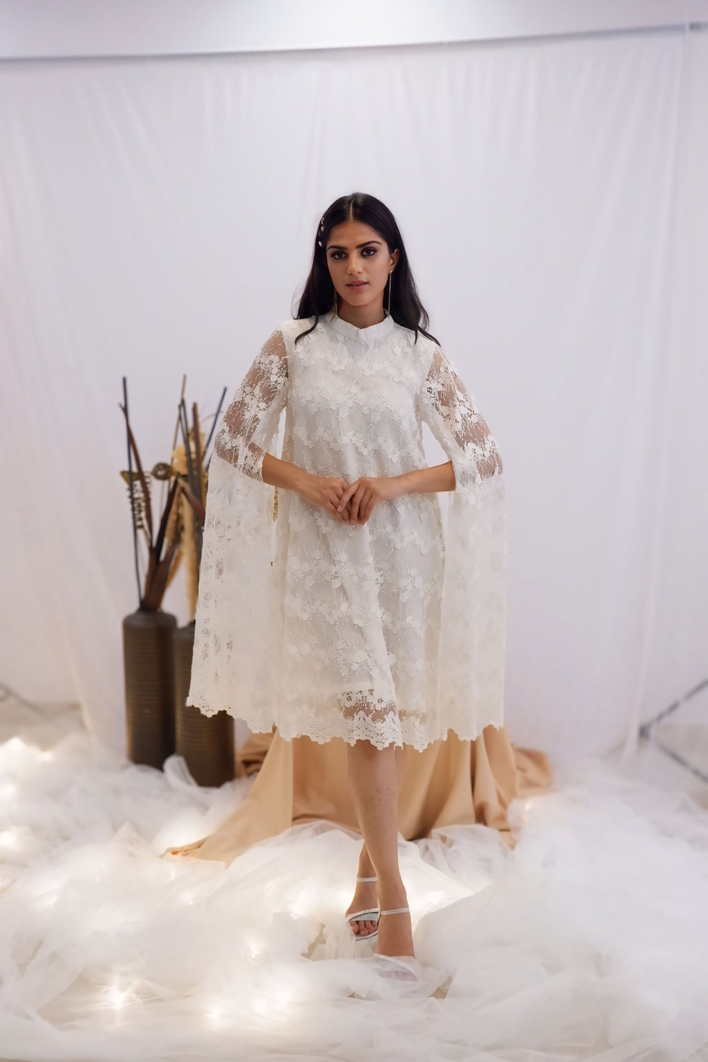 Ivory Lace Cape Dress