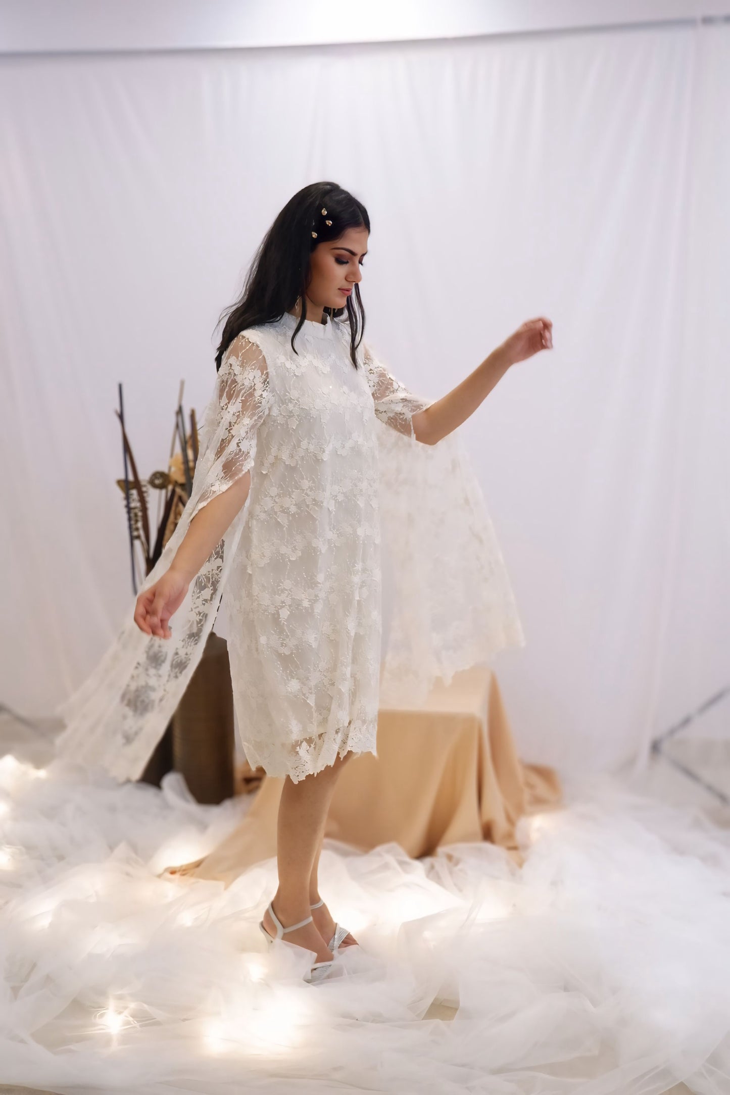 Ivory Lace Cape Dress
