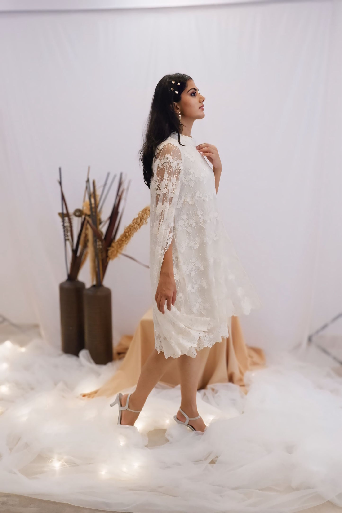 Ivory Lace Cape Dress