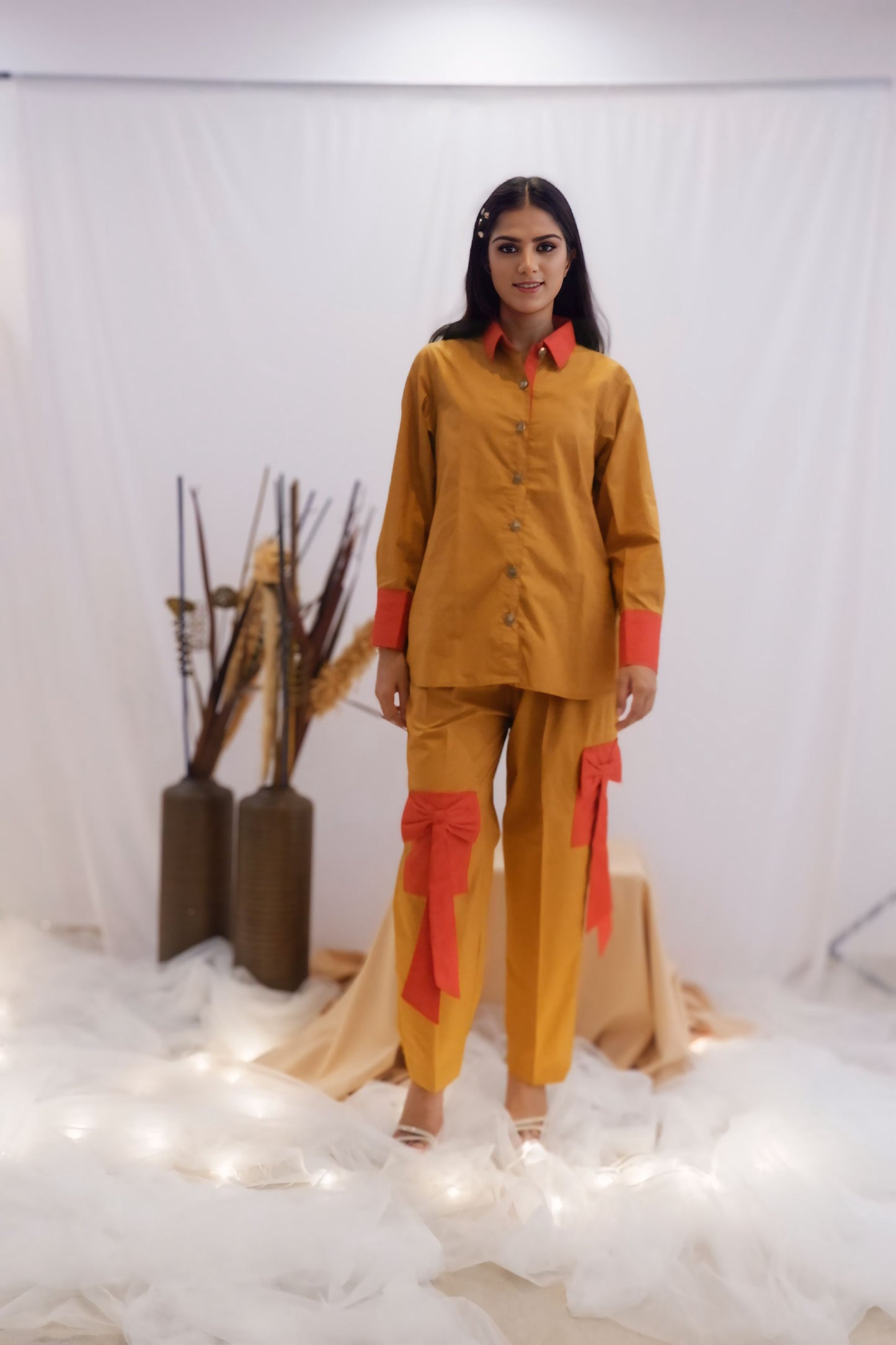 Mustard & Coral Bow Co-Ord Set