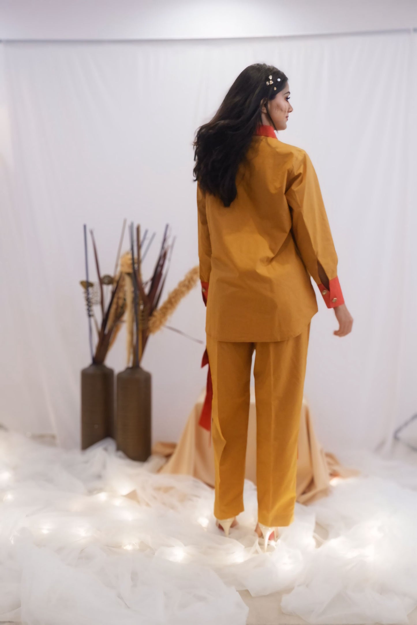 Mustard & Coral Bow Co-Ord Set