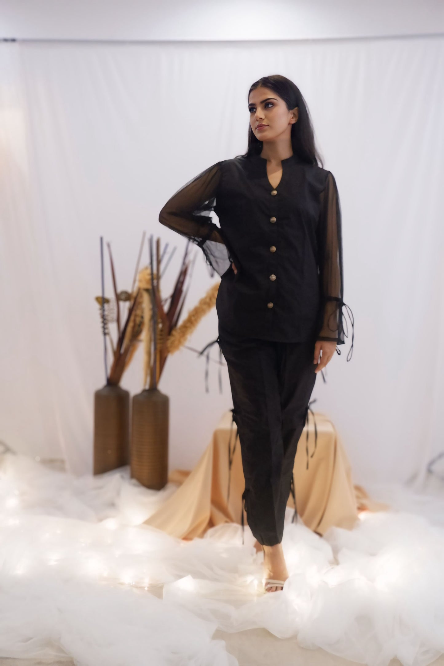 Sheer Sleeve Black Co-Ord Set