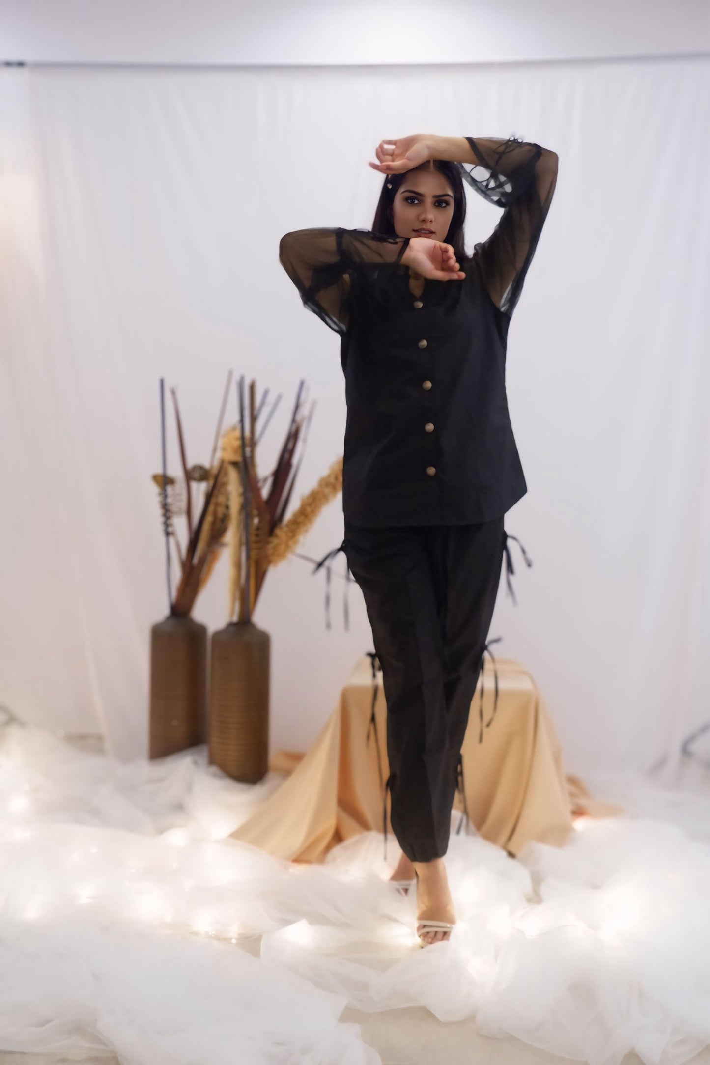 Sheer Sleeve Black Co-Ord Set