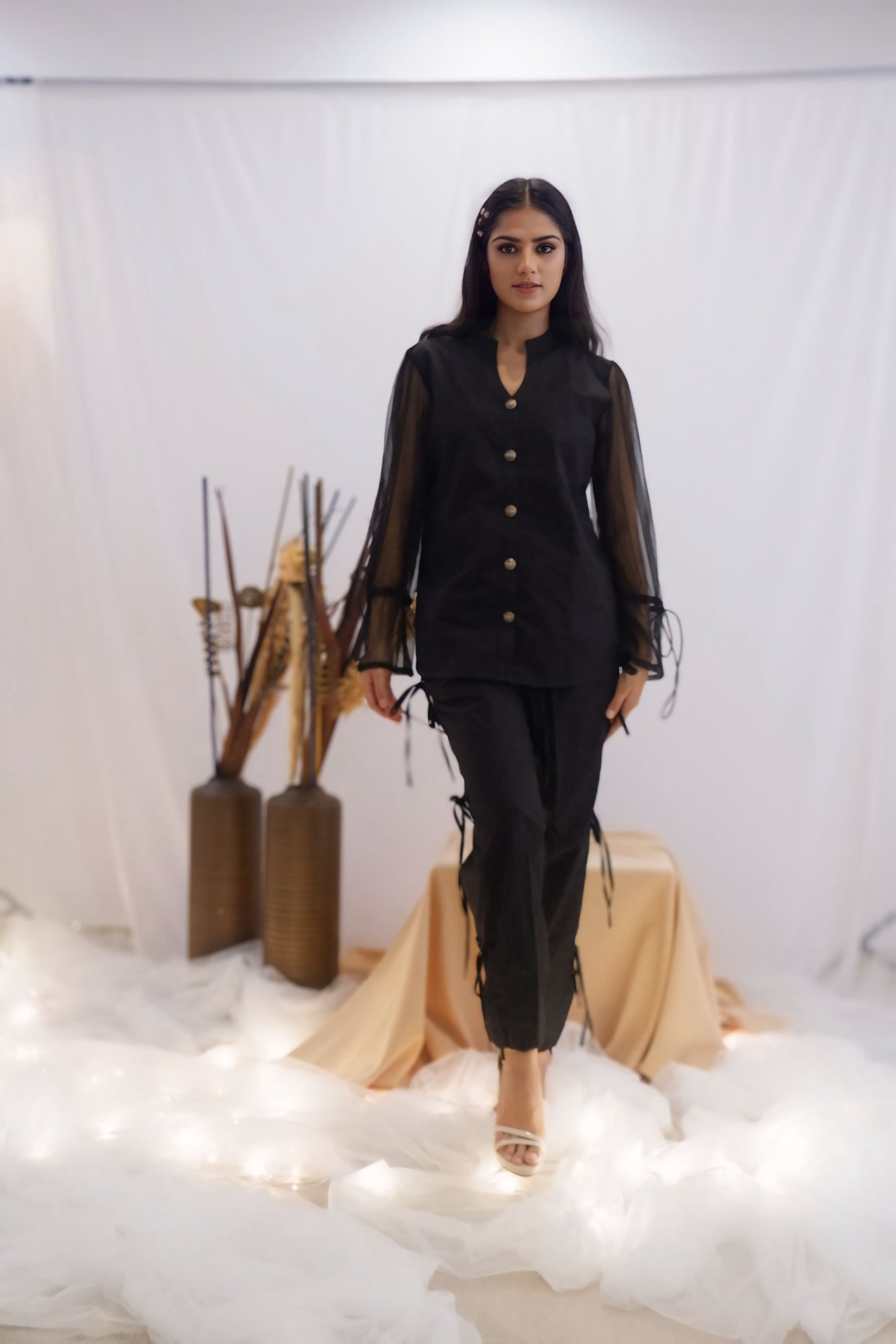Sheer Sleeve Black Co-Ord Set