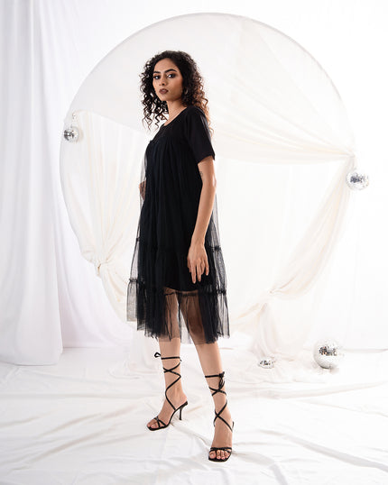 Midnight Ruffle Sheer Dress (Ready to Ship)