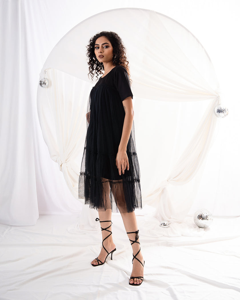 Midnight Ruffle Sheer Dress (Ready to Ship)