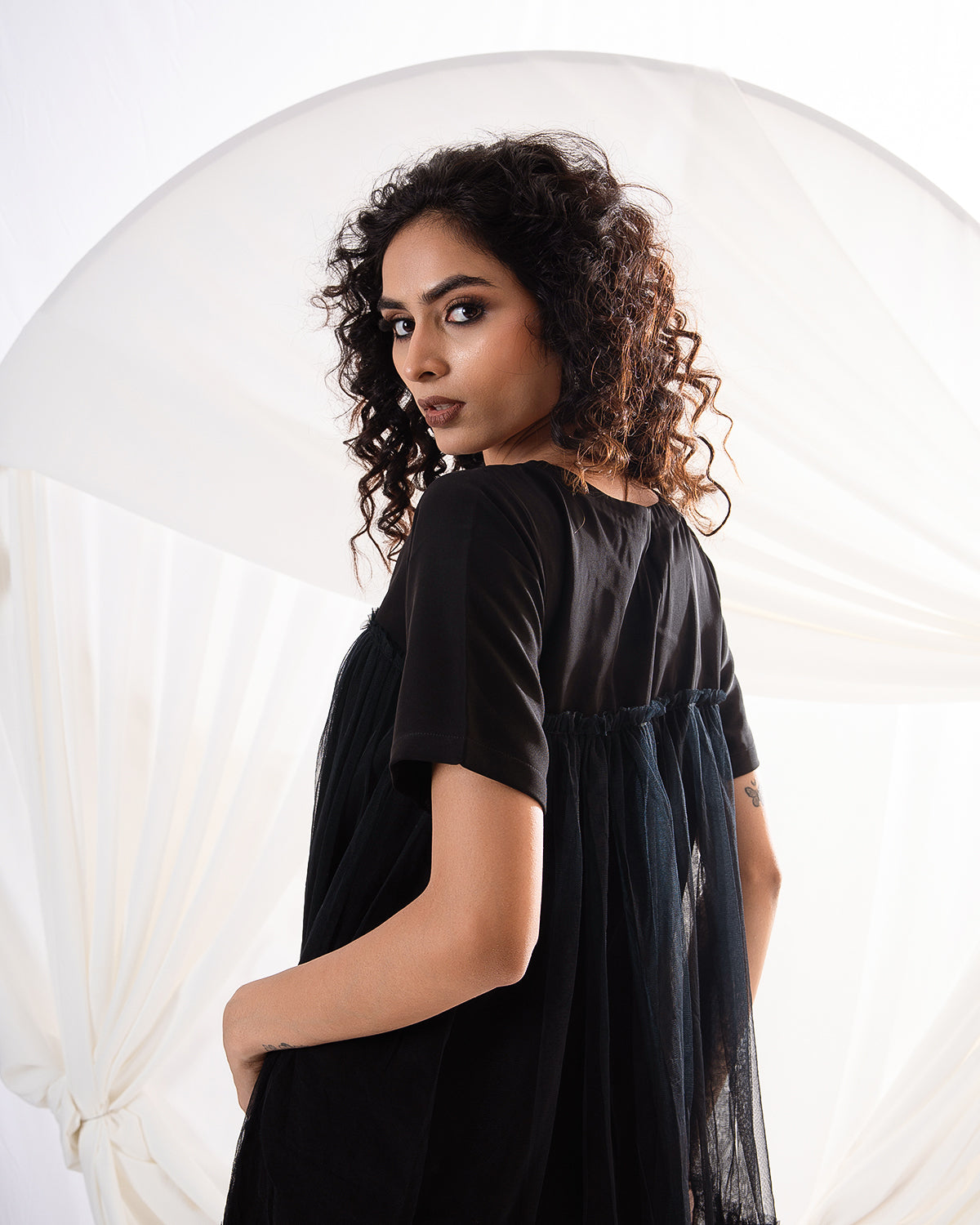 Midnight Ruffle Sheer Dress (Ready to Ship)