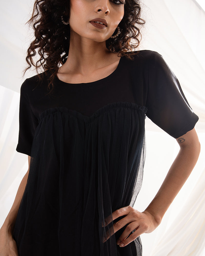 Midnight Ruffle Sheer Dress (Ready to Ship)