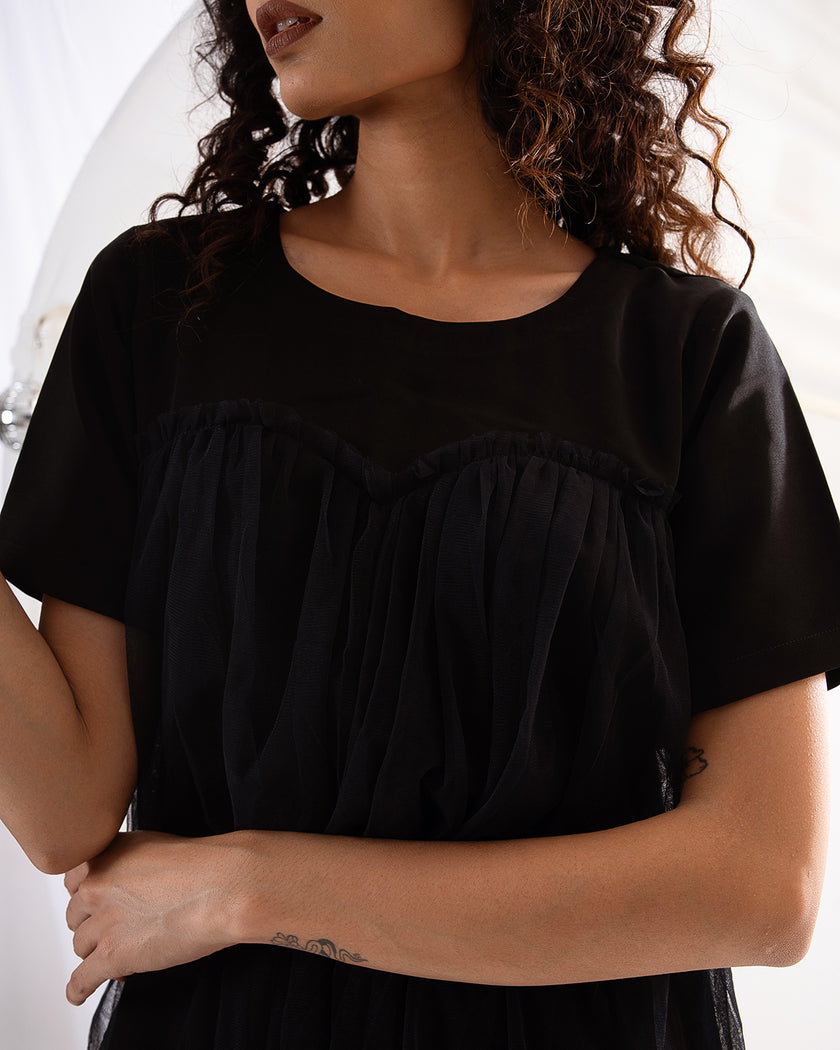 Midnight Ruffle Sheer Dress (Ready to Ship)