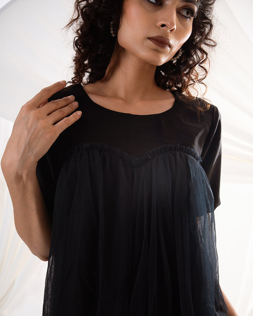 Midnight Ruffle Sheer Dress (Ready to Ship)