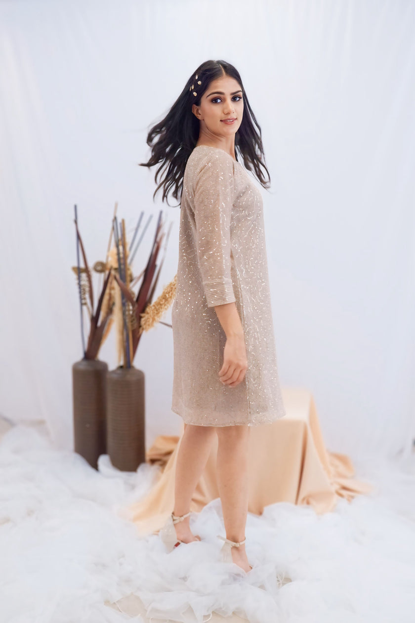 Champagne Sequin Shift Dress (Ready to Ship)