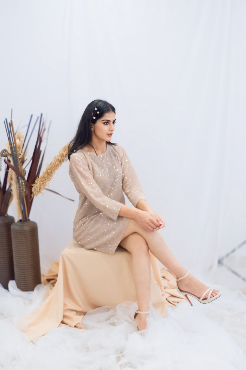 Champagne Sequin Shift Dress (Ready to Ship)