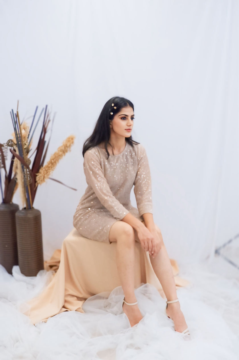 Champagne Sequin Shift Dress (Ready to Ship)