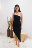 Blush & Black Asymmetric One-Shoulder Dress (Ready to Ship)