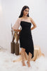 Blush & Black Asymmetric One-Shoulder Dress (Ready to Ship)
