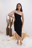 Blush & Black Asymmetric One-Shoulder Dress (Ready to Ship)