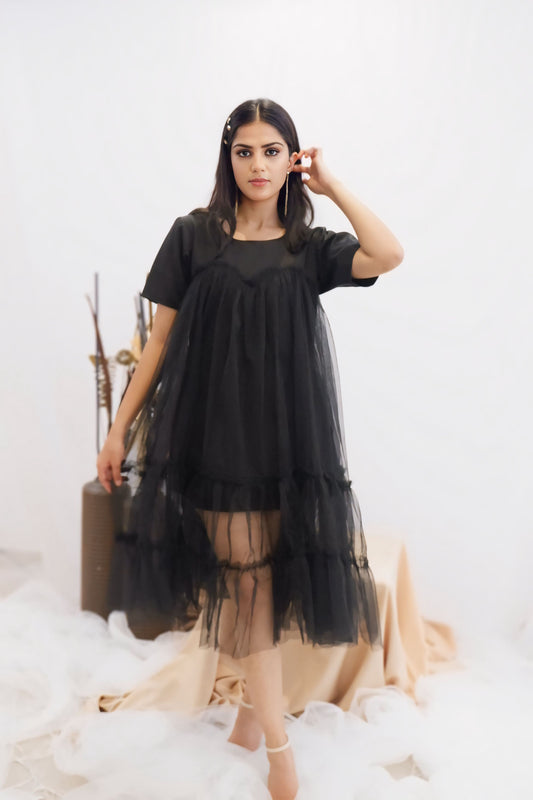 Midnight Ruffle Sheer Dress