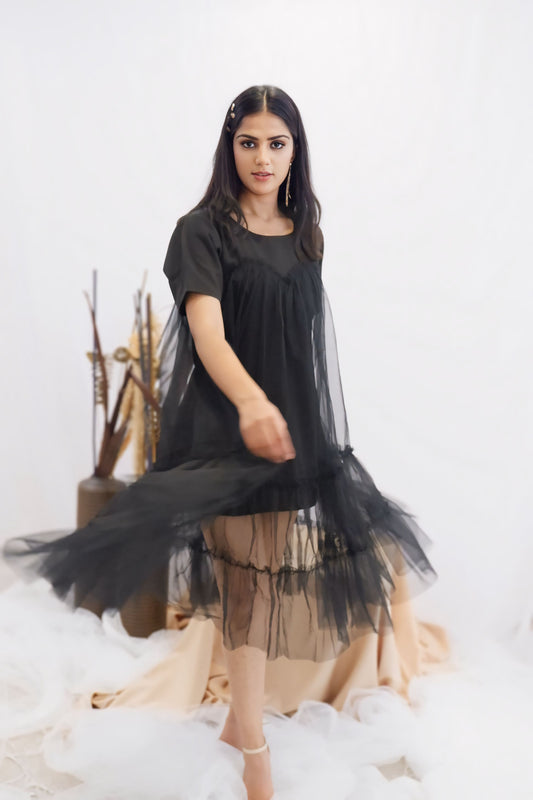 Midnight Ruffle Sheer Dress