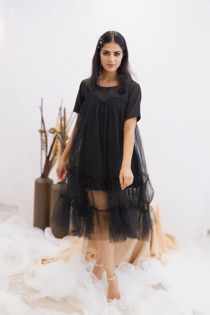 Midnight Ruffle Sheer Dress