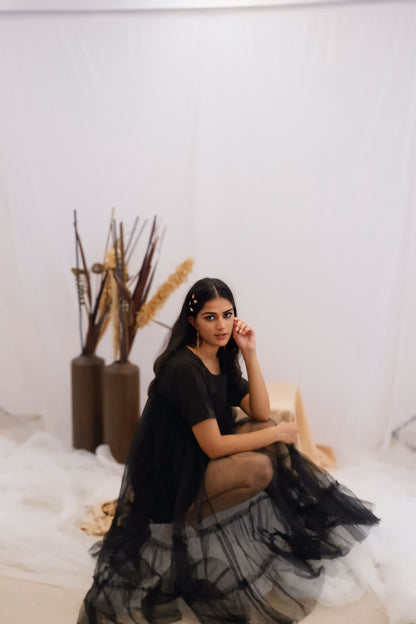 Midnight Ruffle Sheer Dress
