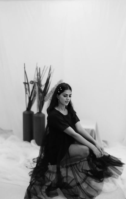 Midnight Ruffle Sheer Dress