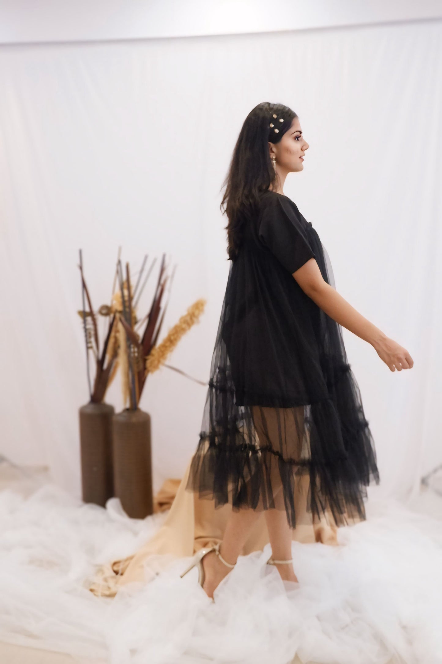 Midnight Ruffle Sheer Dress
