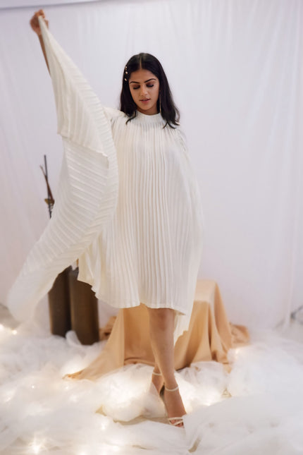 Freo Ivory Pleated Cape Dress
