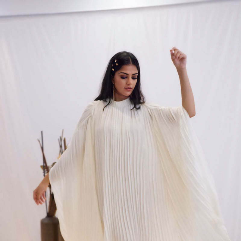 Ivory Pleated Cape Dress (Ready to Ship)