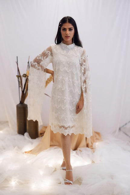 Ivory Lace Cape Dress (Ready to Ship)