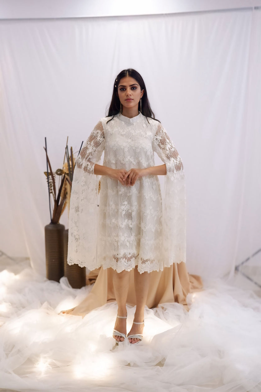 Ivory Lace Cape Dress (Ready to Ship)