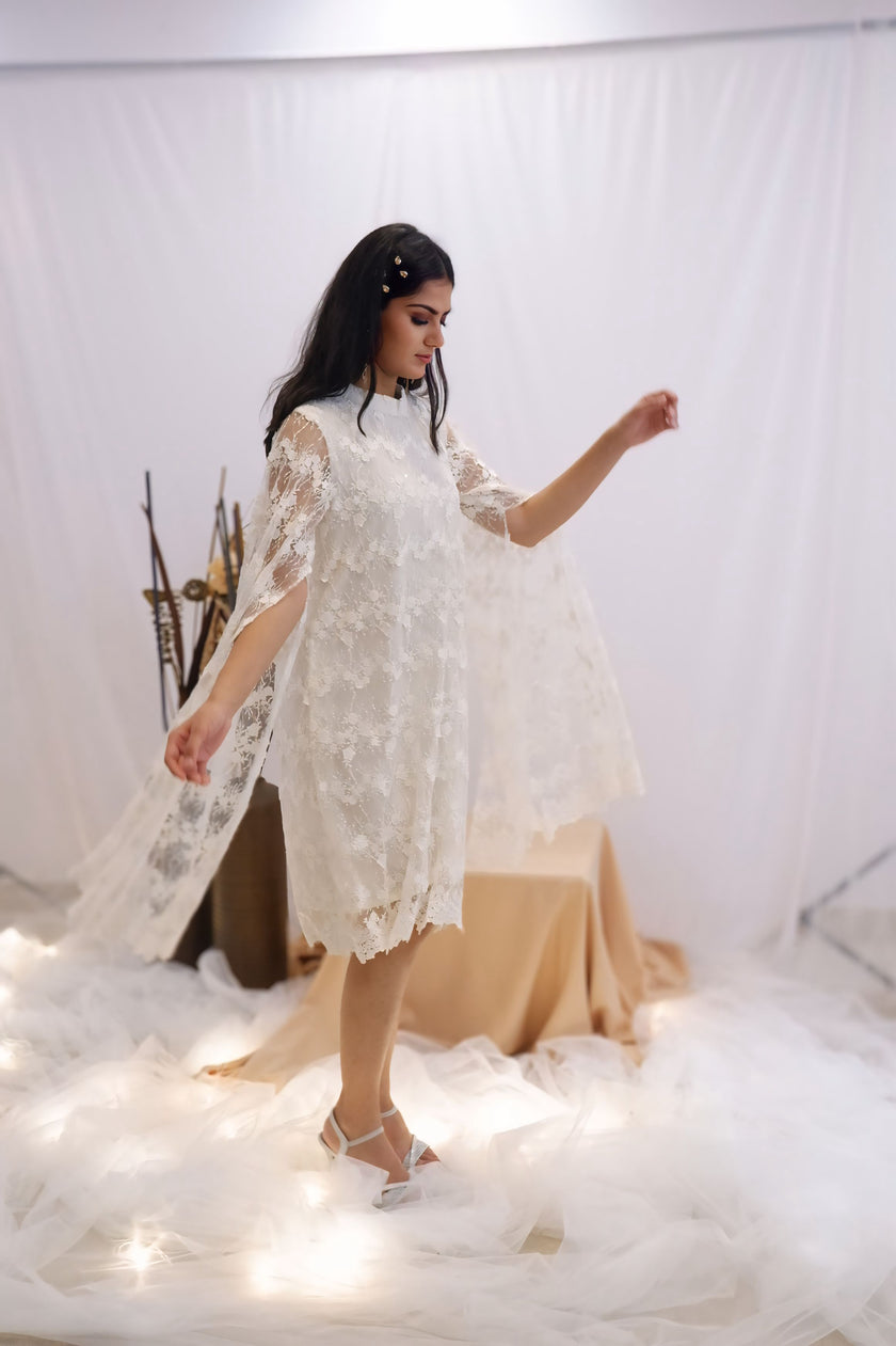 Ivory Lace Cape Dress (Ready to Ship)