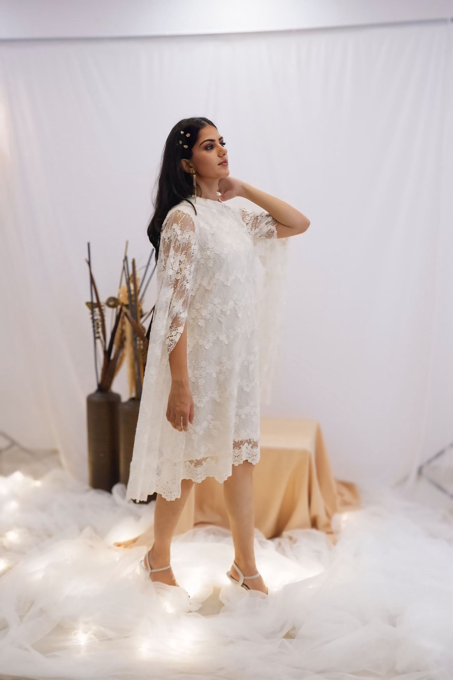 Ivory Lace Cape Dress