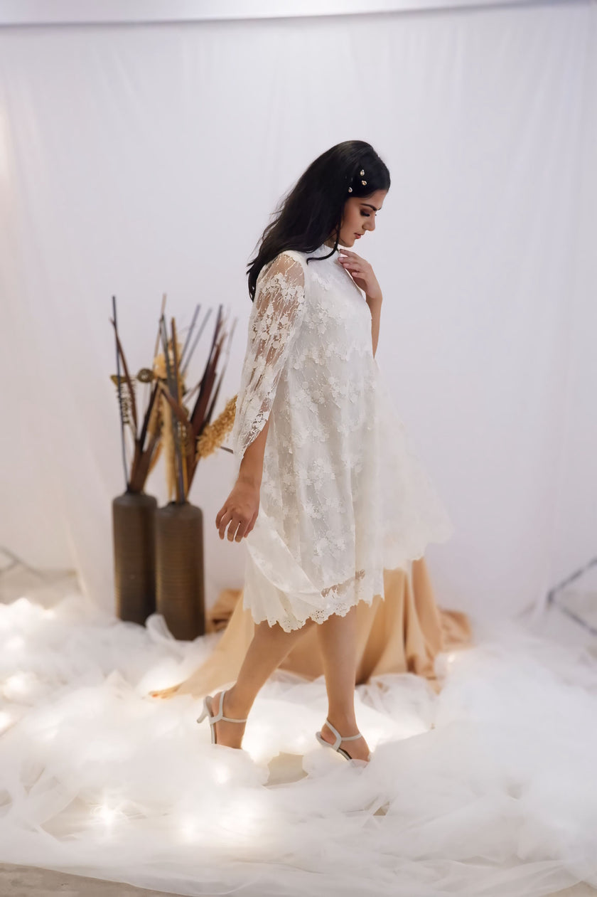 Ivory Lace Cape Dress (Ready to Ship)