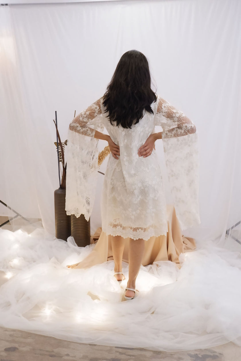 Ivory Lace Cape Dress (Ready to Ship)