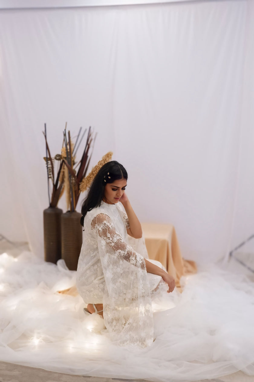 Ivory Lace Cape Dress (Ready to Ship)