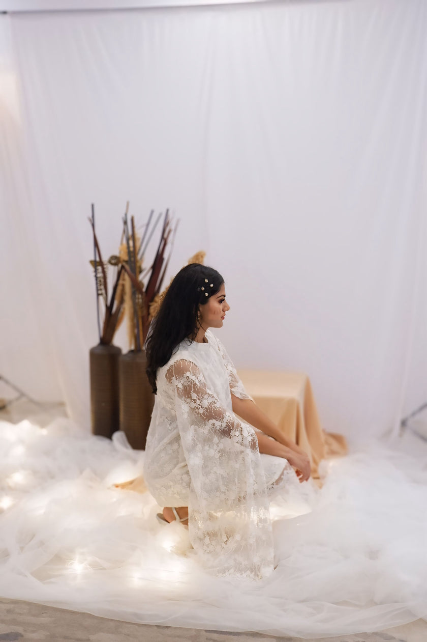 Ivory Lace Cape Dress (Ready to Ship)